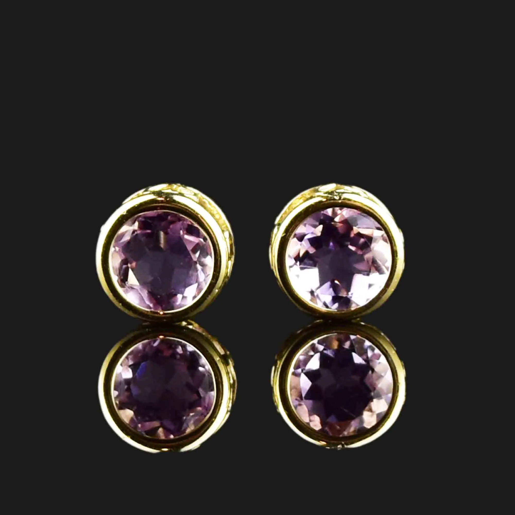 14K Gold Amethyst Heart Stud Earrings