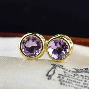 14K Gold Amethyst Heart Stud Earrings