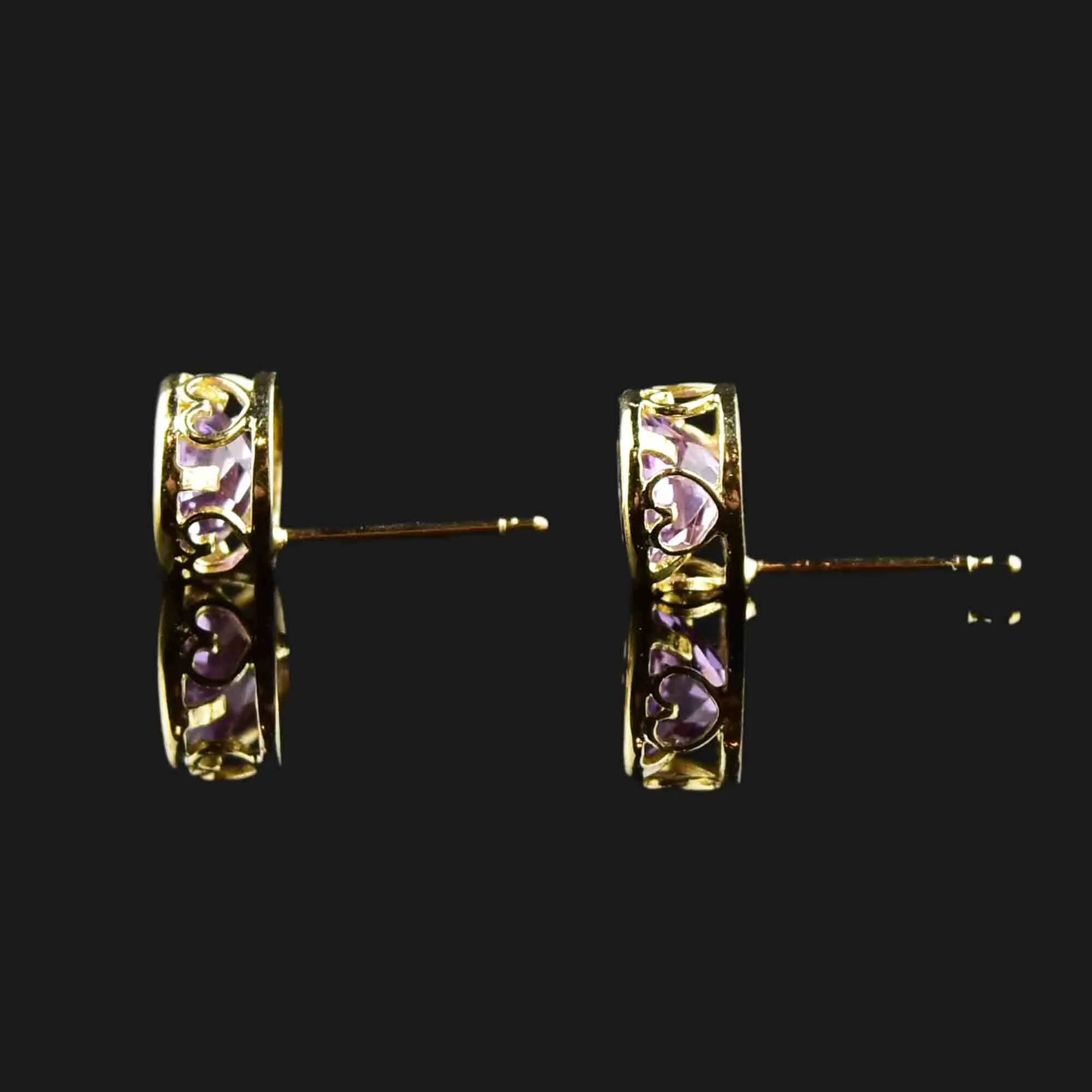 14K Gold Amethyst Heart Stud Earrings