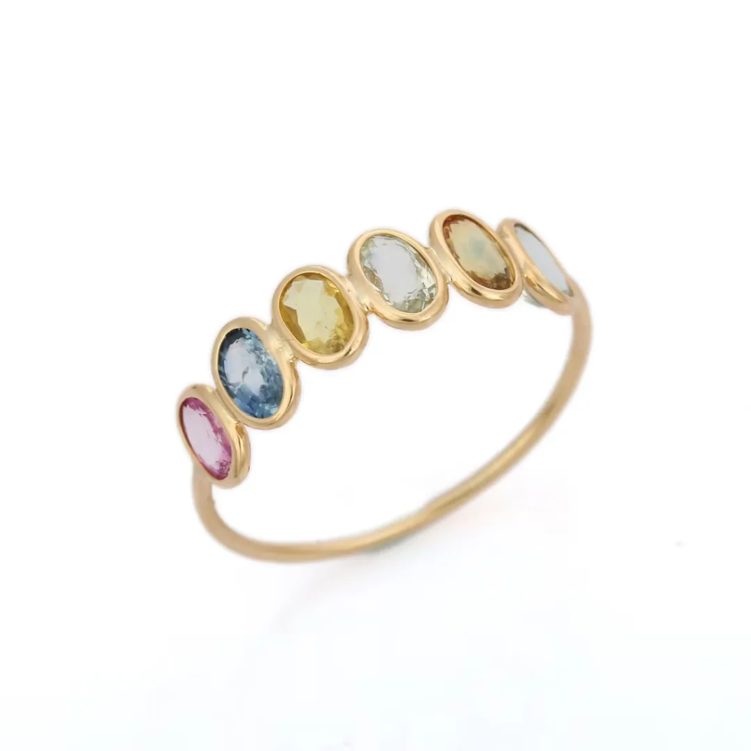 18K Gold Multi Sapphire Half Eternity Band