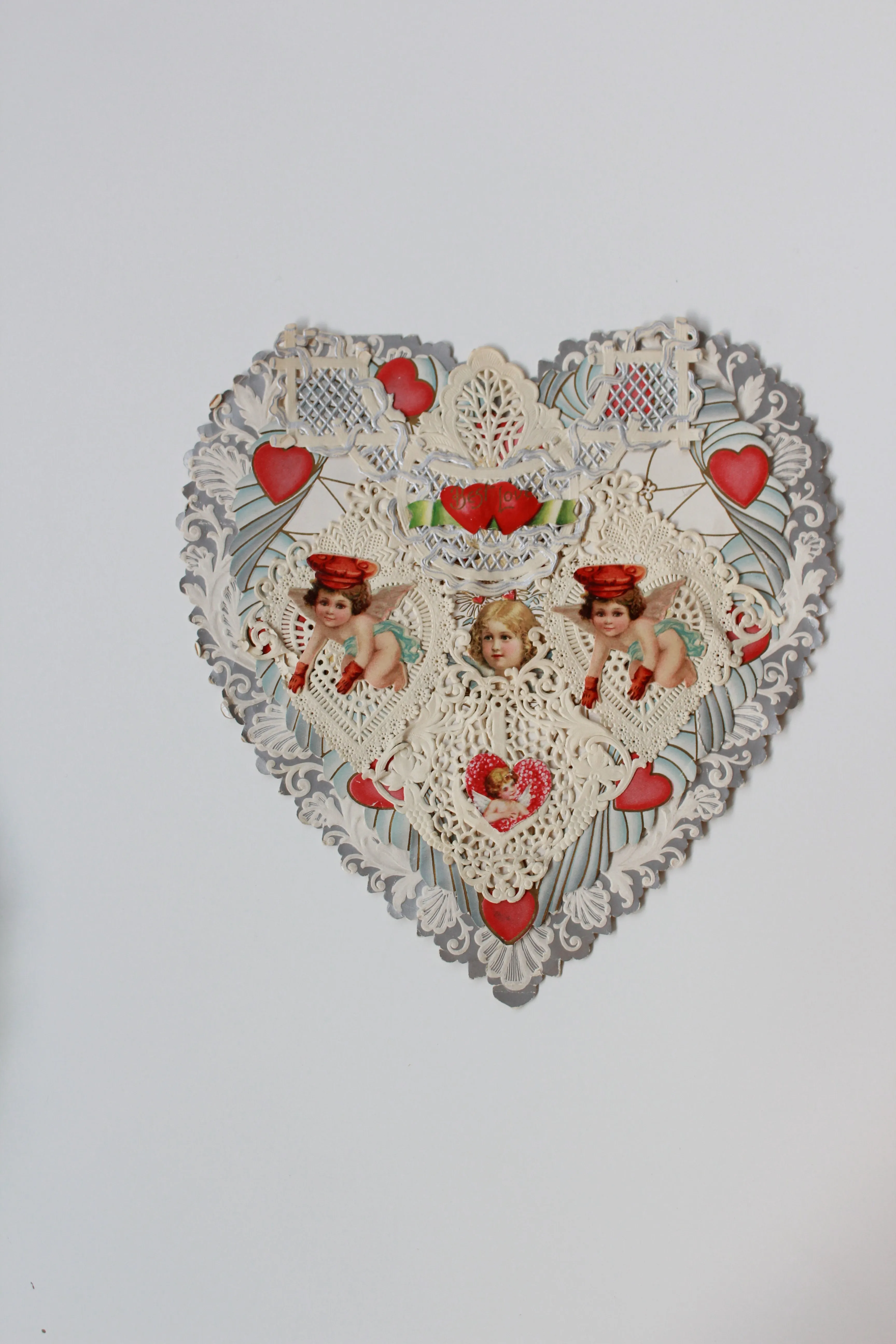 1920s Paper Lace Heart Valentines, Set of 2