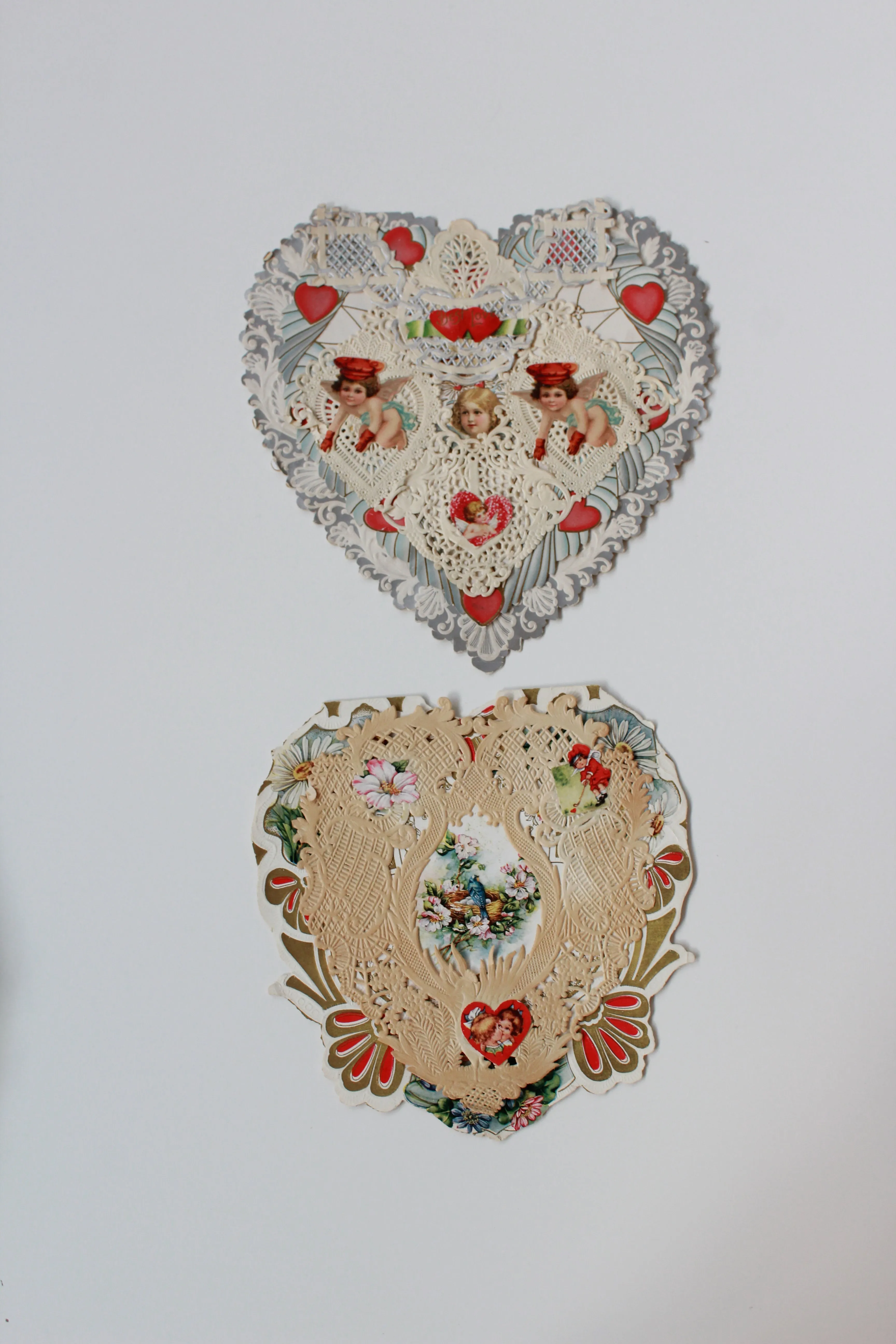 1920s Paper Lace Heart Valentines, Set of 2