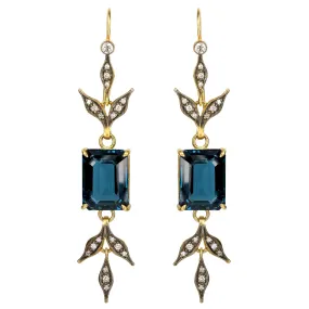 22K Gold London Blue Topaz Flex Wheat Earrings with Diamonds