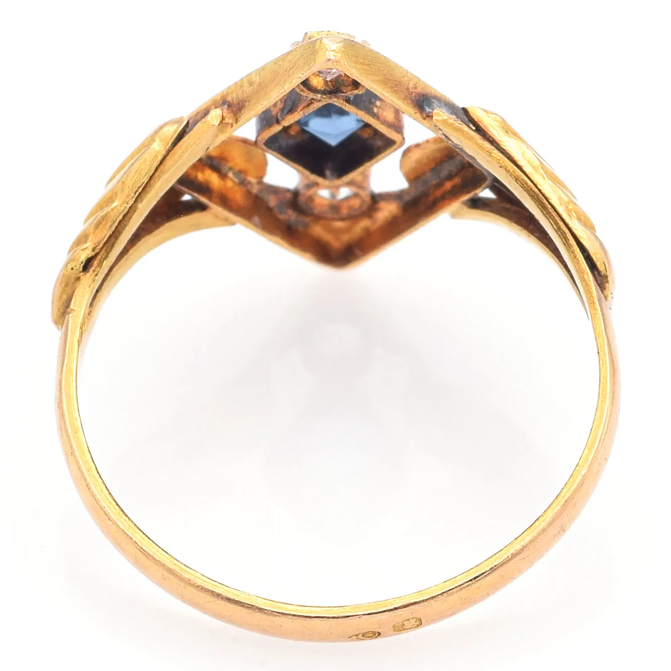 Antique Art Deco 18K Yellow Gold Blue & White Paste Ring Size 4.75