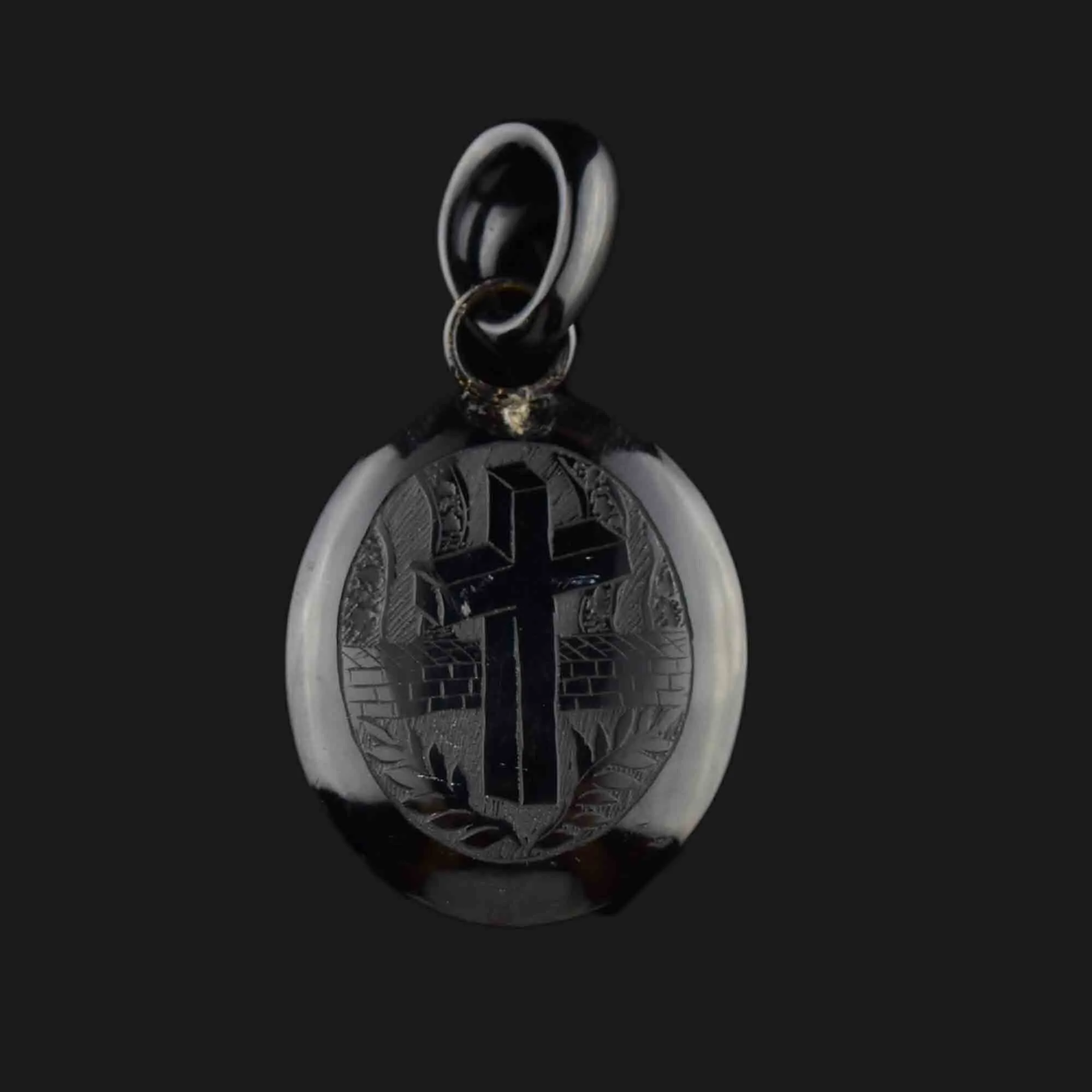 Antique Victorian Carved Whitby Jet Cross Locket