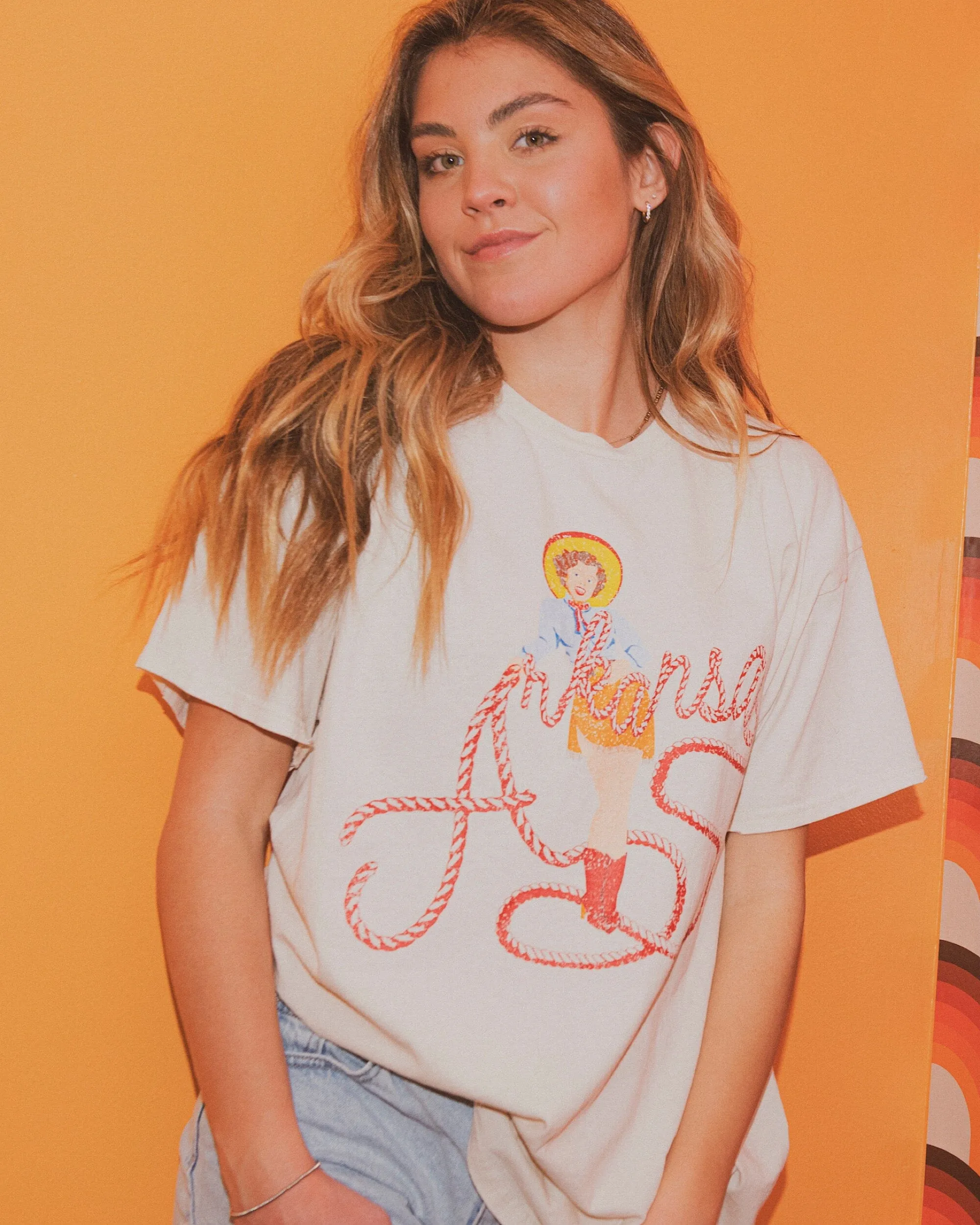 Arkansas Cowgirl Off White Thrifted Tee