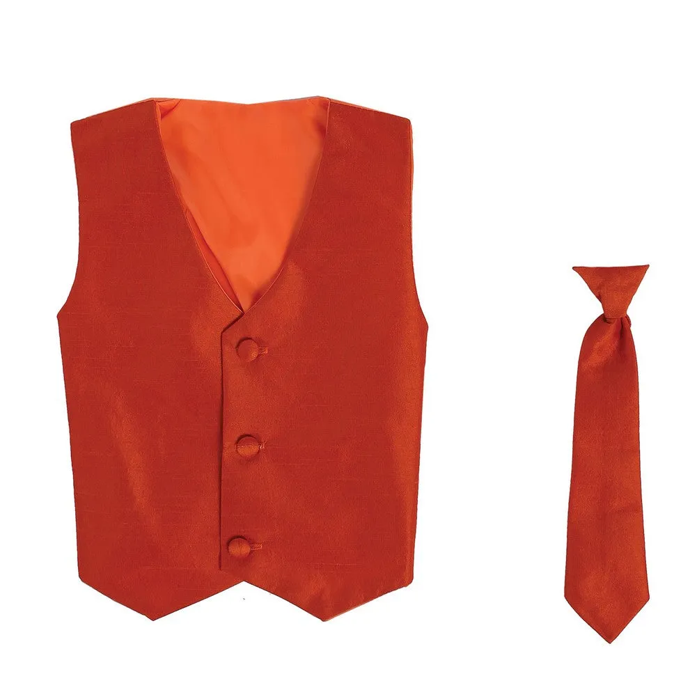 Baby Boys Orange Poly Silk Vest Necktie Special Occasion Set 3-24M