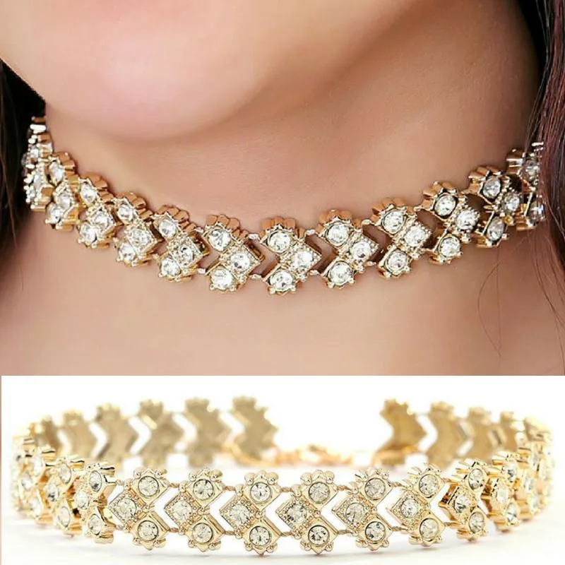 Band of Gold White Rhinestone Choker Necklace