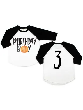 Birthday Boy Pumpkin Raglan Shirt - White & Black