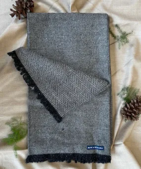 Black & Grey Herringbone Tweed Scarf