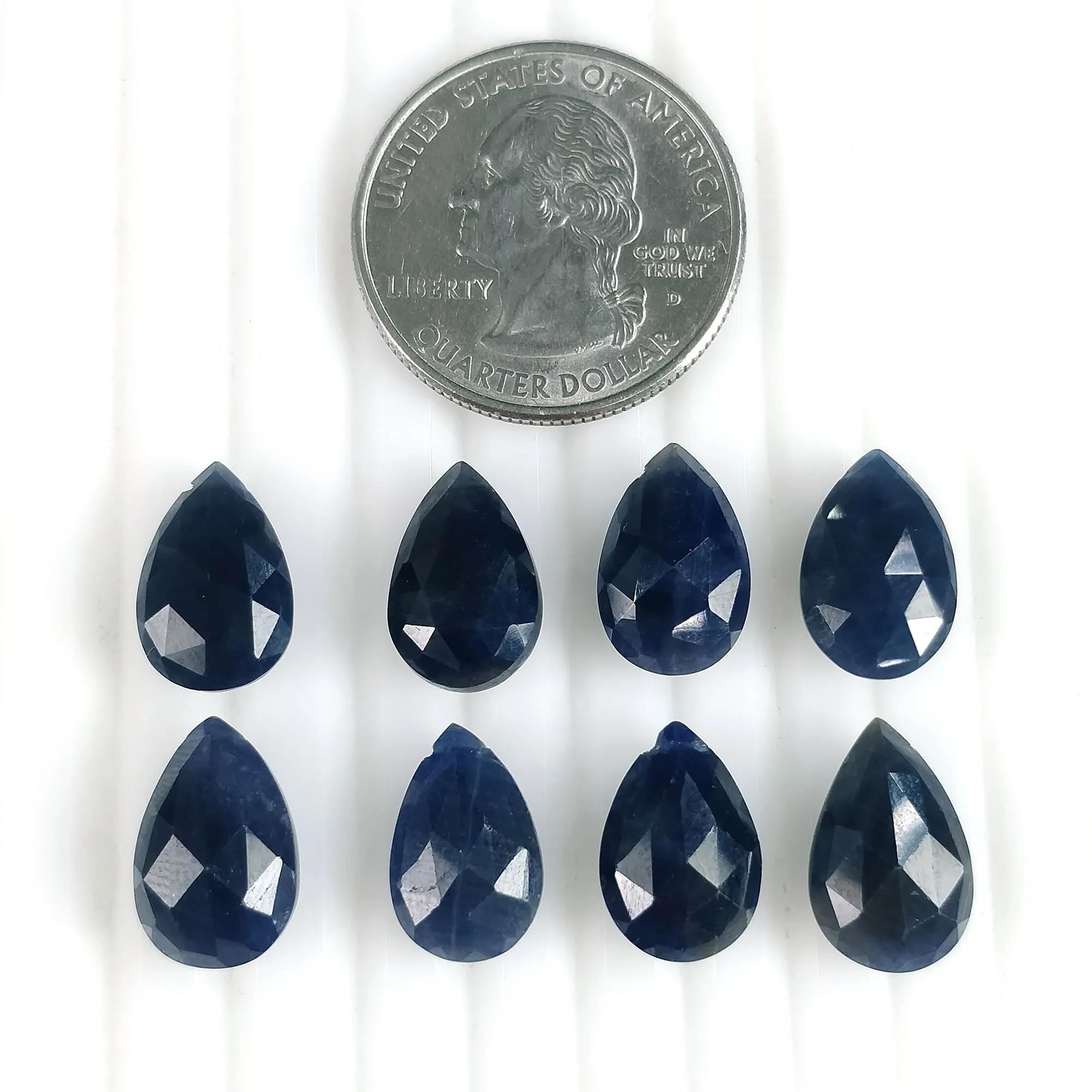 BLUE SAPPHIRE Gemstone Checker Cut : 57.30cts Natural Untreated Sapphire Side To Side Drilled Briolette Pear Shape 14*9mm 10pcs (With Video)