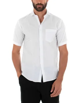 Camicia Uomo Maniche Corte Con Colletto Regular Fit Taglio Classico Con Taschino Cotone Basic Tinta Unita Bianco GIOSAL-CC1143A