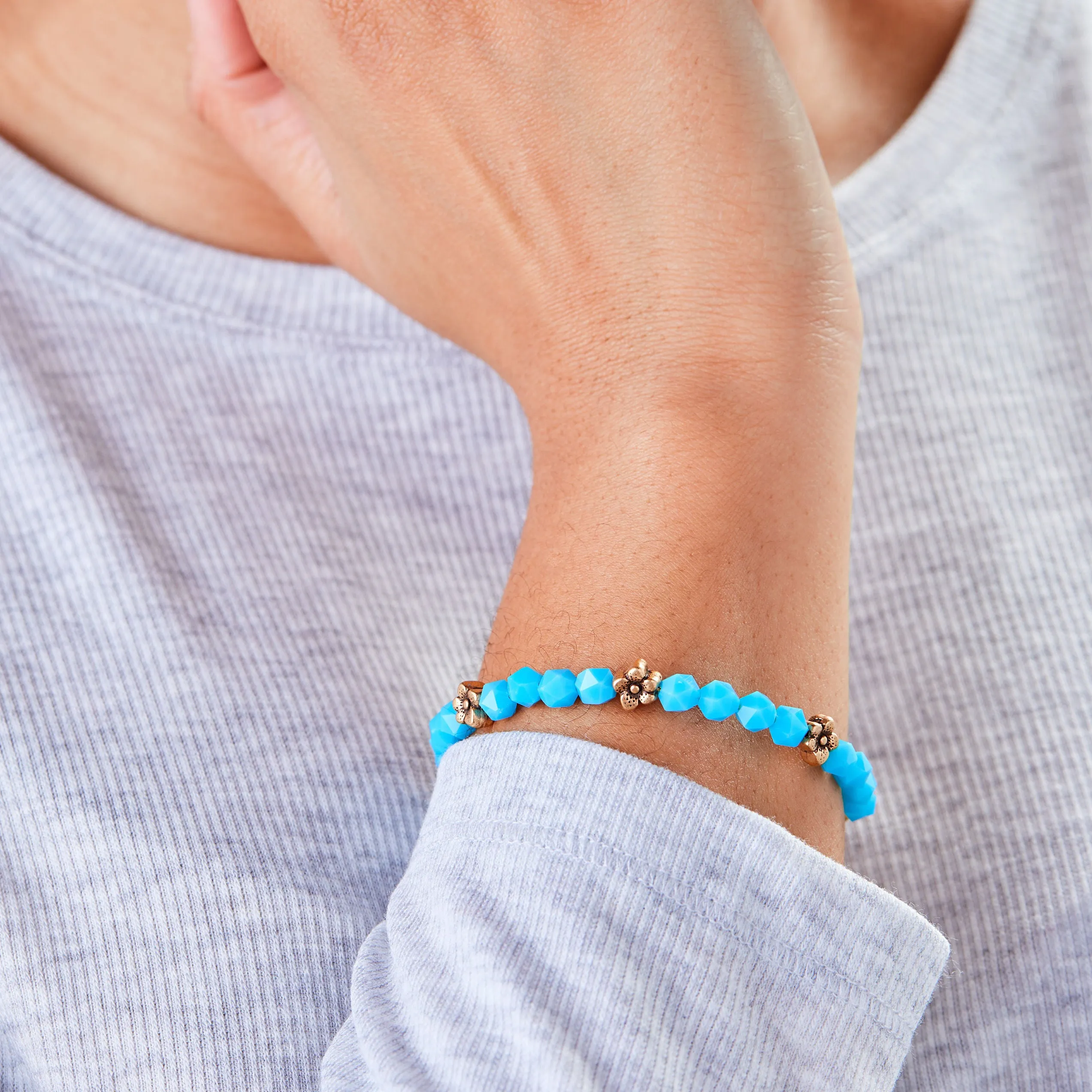 Daisy Beaded Bangle Bracelet, Spring Sky Blue