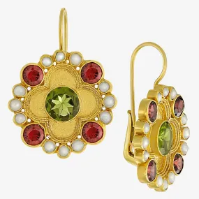 Duchess Of Alba Peridot, Garnet and Pearl Earrings