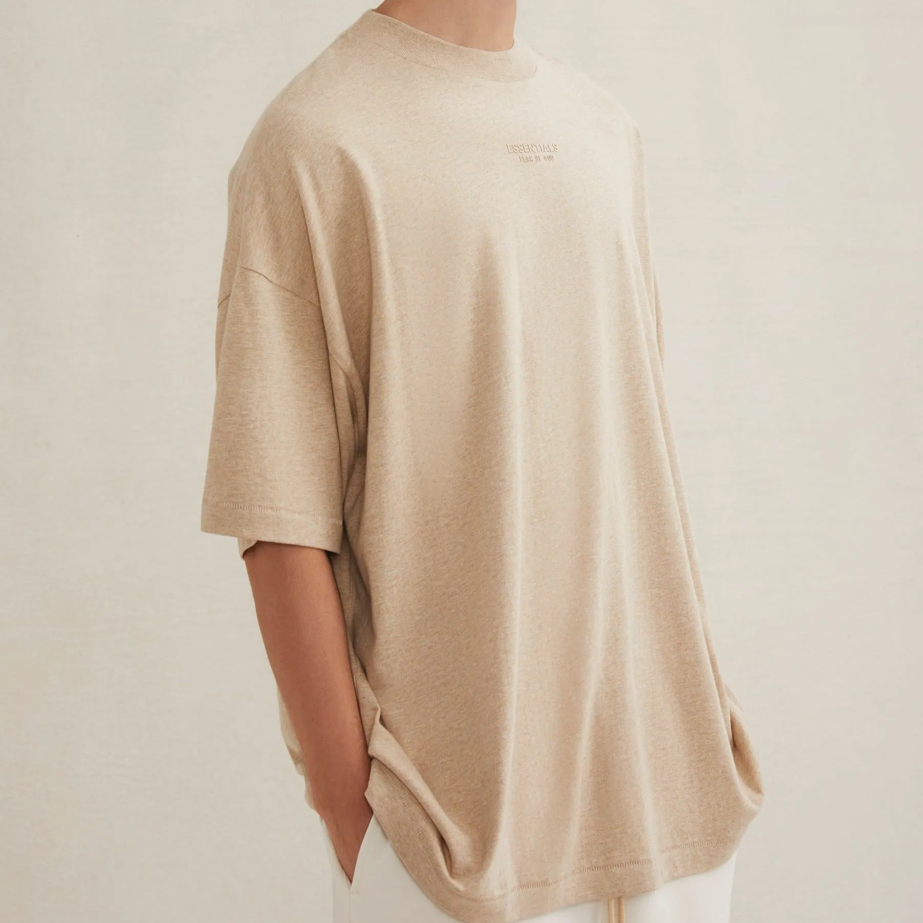 Fear of God Essentials Applique Logo Drop Shoulder Tee Gold Heather (Oversized)