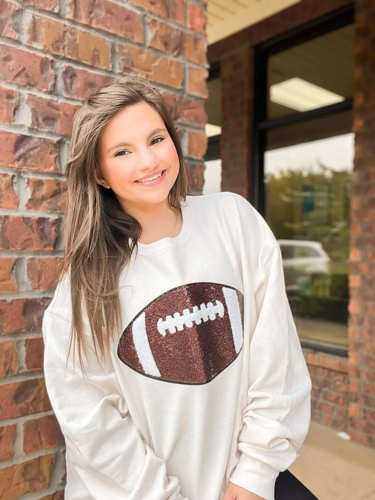 Football Sequin Cream Sweatshirt