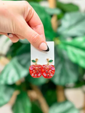 Glitzy Enamel Apple Dangle Earrings