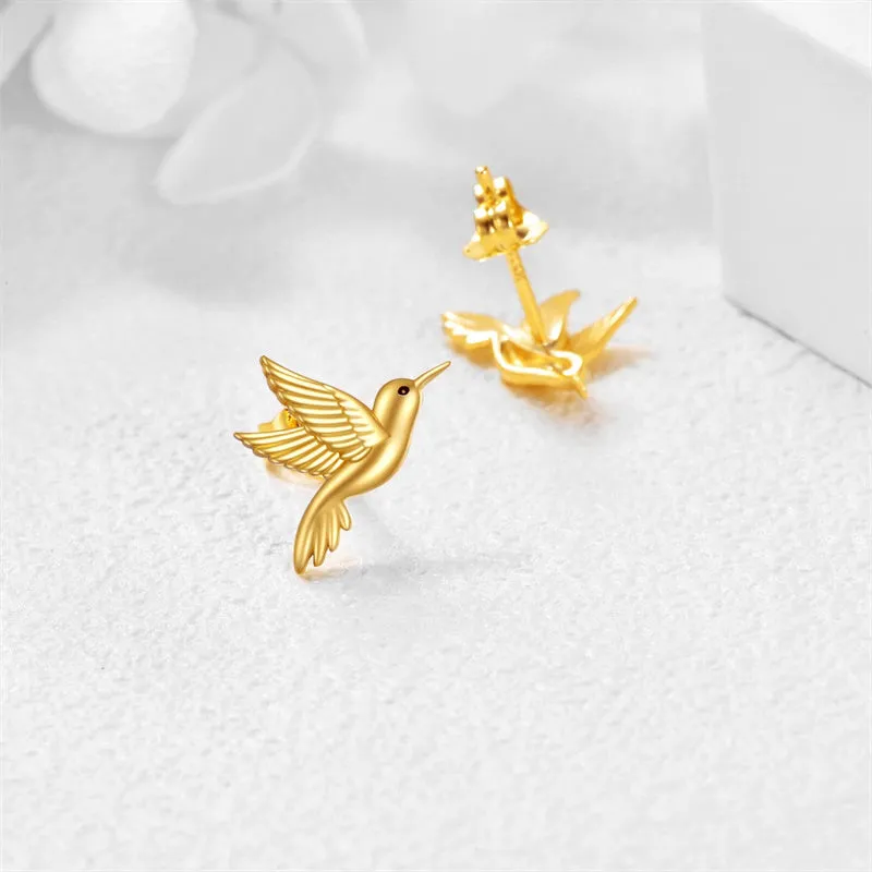 Gold Hummingbird Earrings 14k Gold Hummingbird Stud Earrings Fine Gold Mini Bird Studs Earrings Jewelry Christmas Gifts for Women Girls