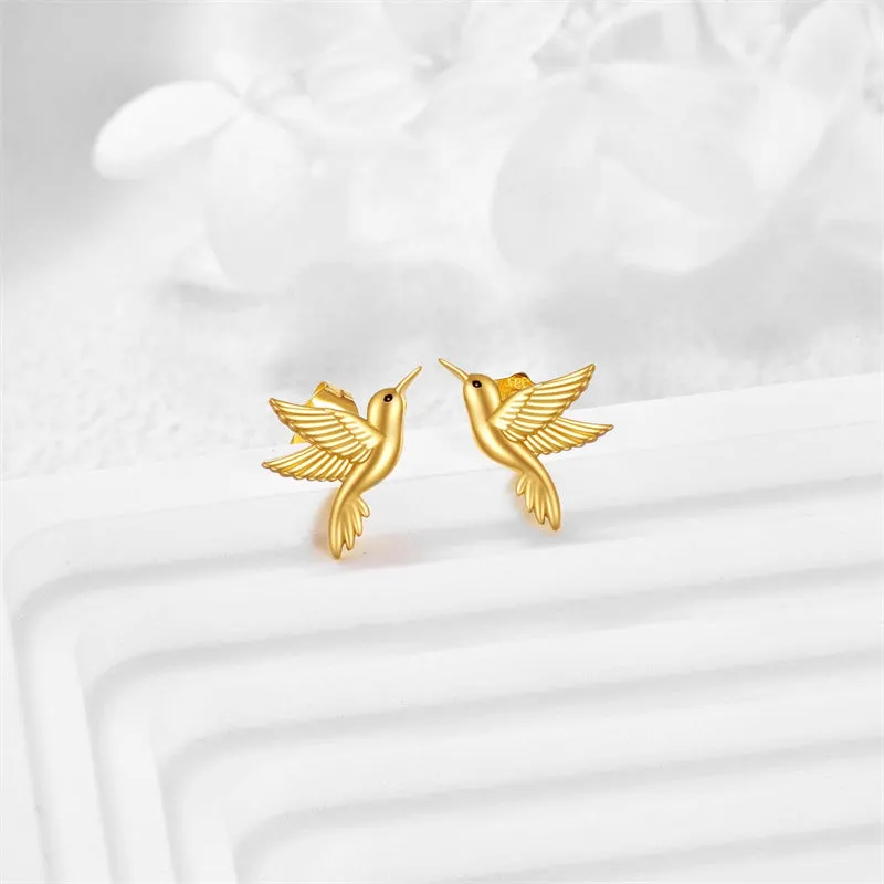 Gold Hummingbird Earrings 14k Gold Hummingbird Stud Earrings Fine Gold Mini Bird Studs Earrings Jewelry Christmas Gifts for Women Girls