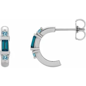 London Blue and Aqua Three Stone Huggies Hoop Earrings