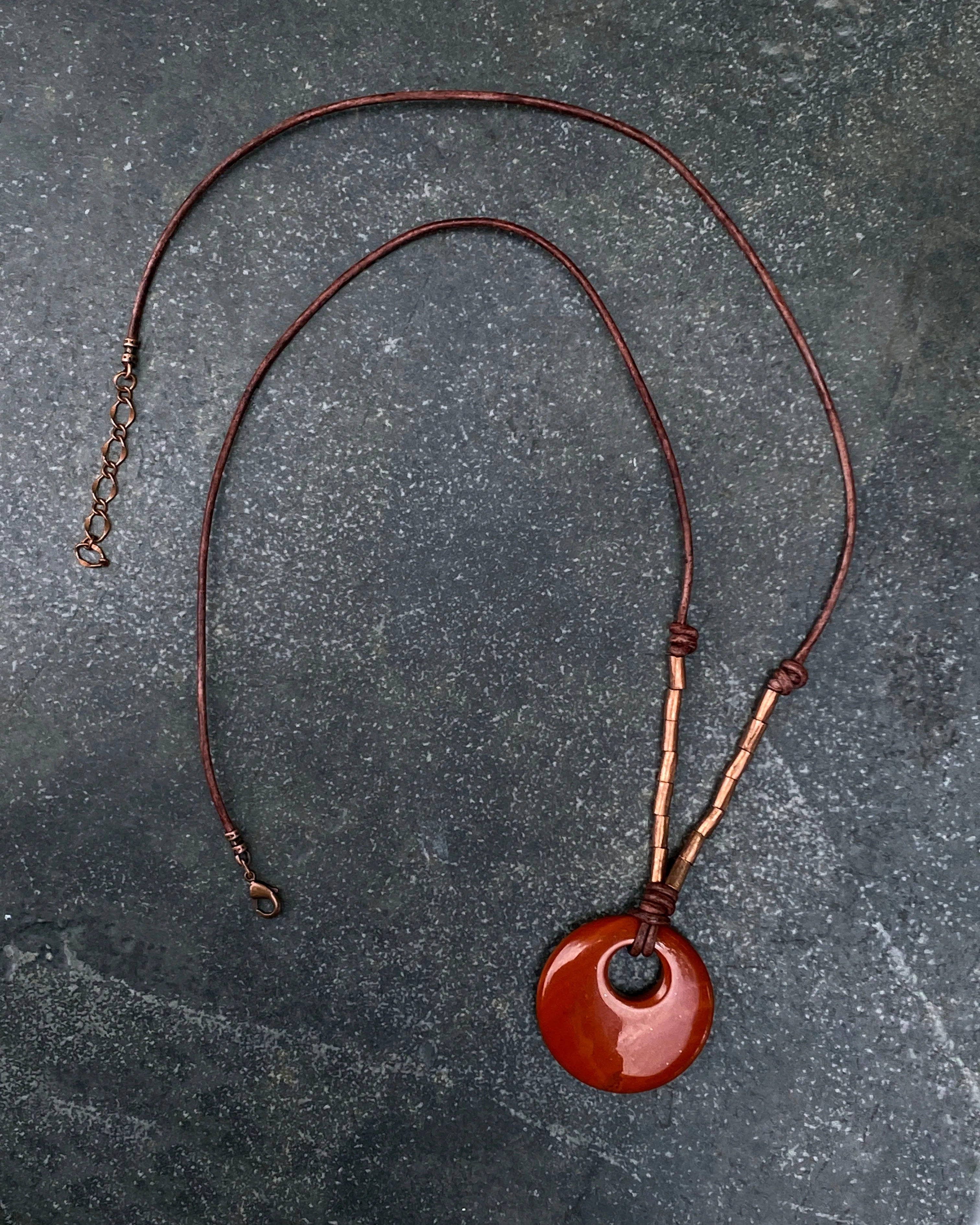 Long Red Jasper gemstone Leather Necklace