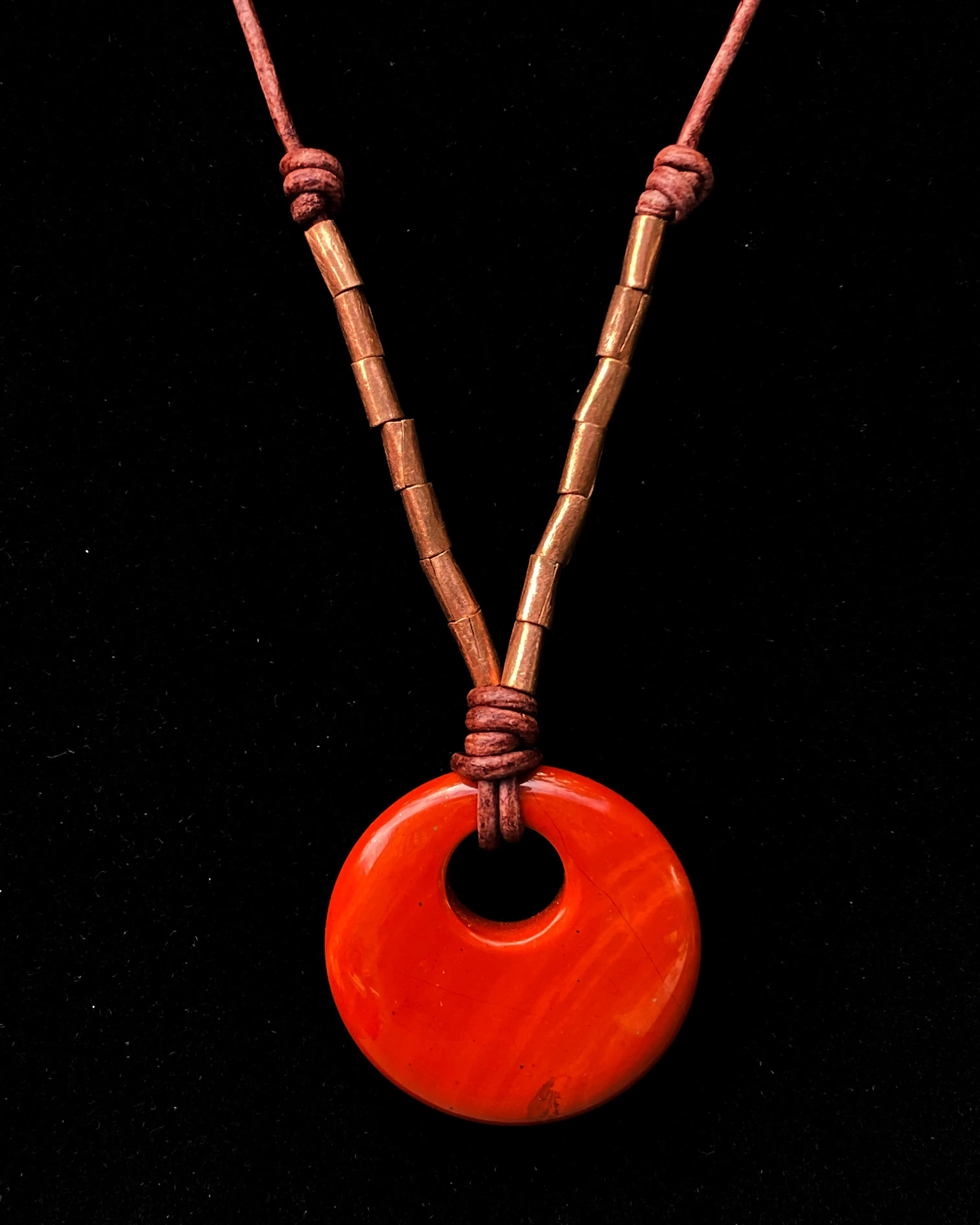 Long Red Jasper gemstone Leather Necklace