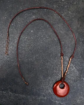 Long Red Jasper gemstone Leather Necklace