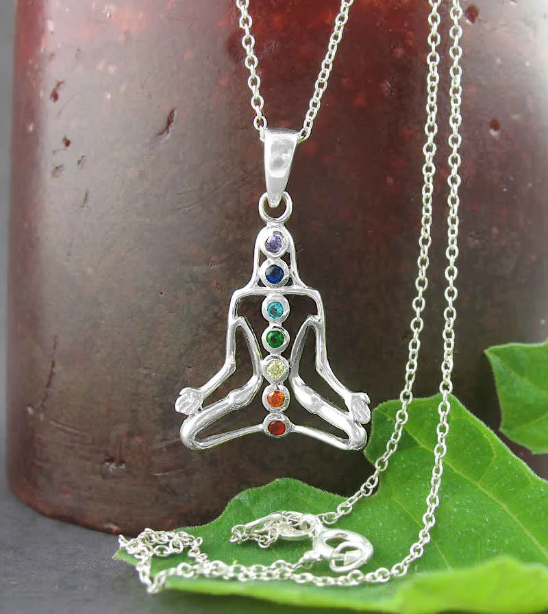 Lotus Pose Yoga Chakra Crystals Pendant