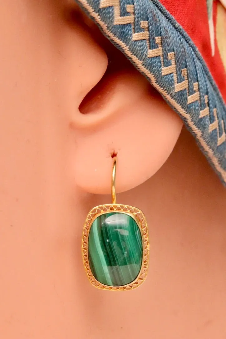 Manchester 14k Gold and Malachite Earrings