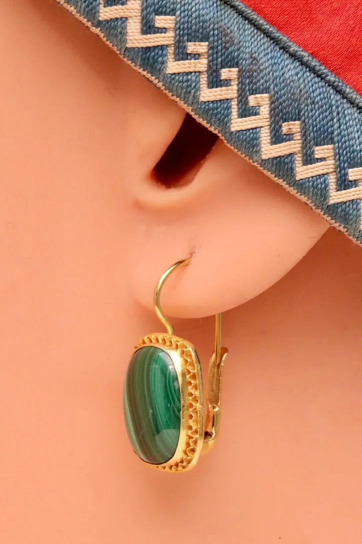 Manchester 14k Gold and Malachite Earrings