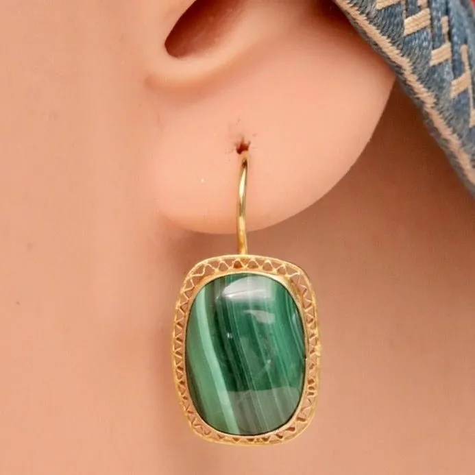 Manchester 14k Gold and Malachite Earrings