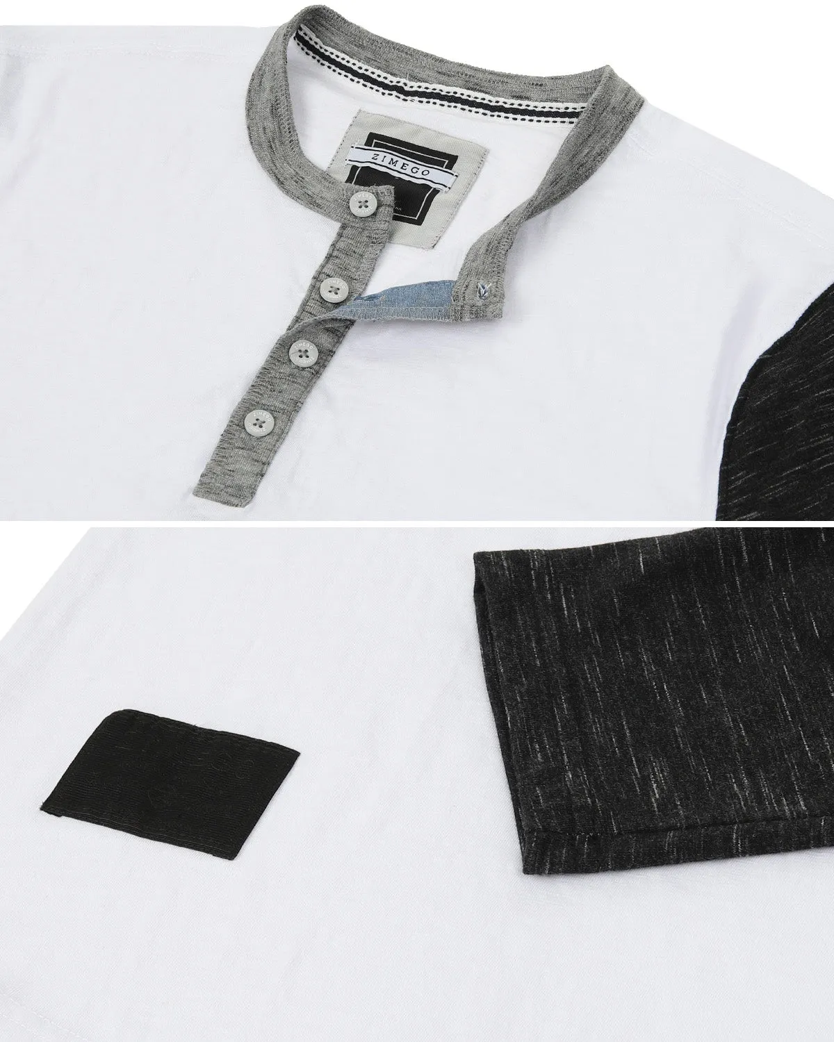 Men's 3/4 Sleeve Black & White Baseball Henley