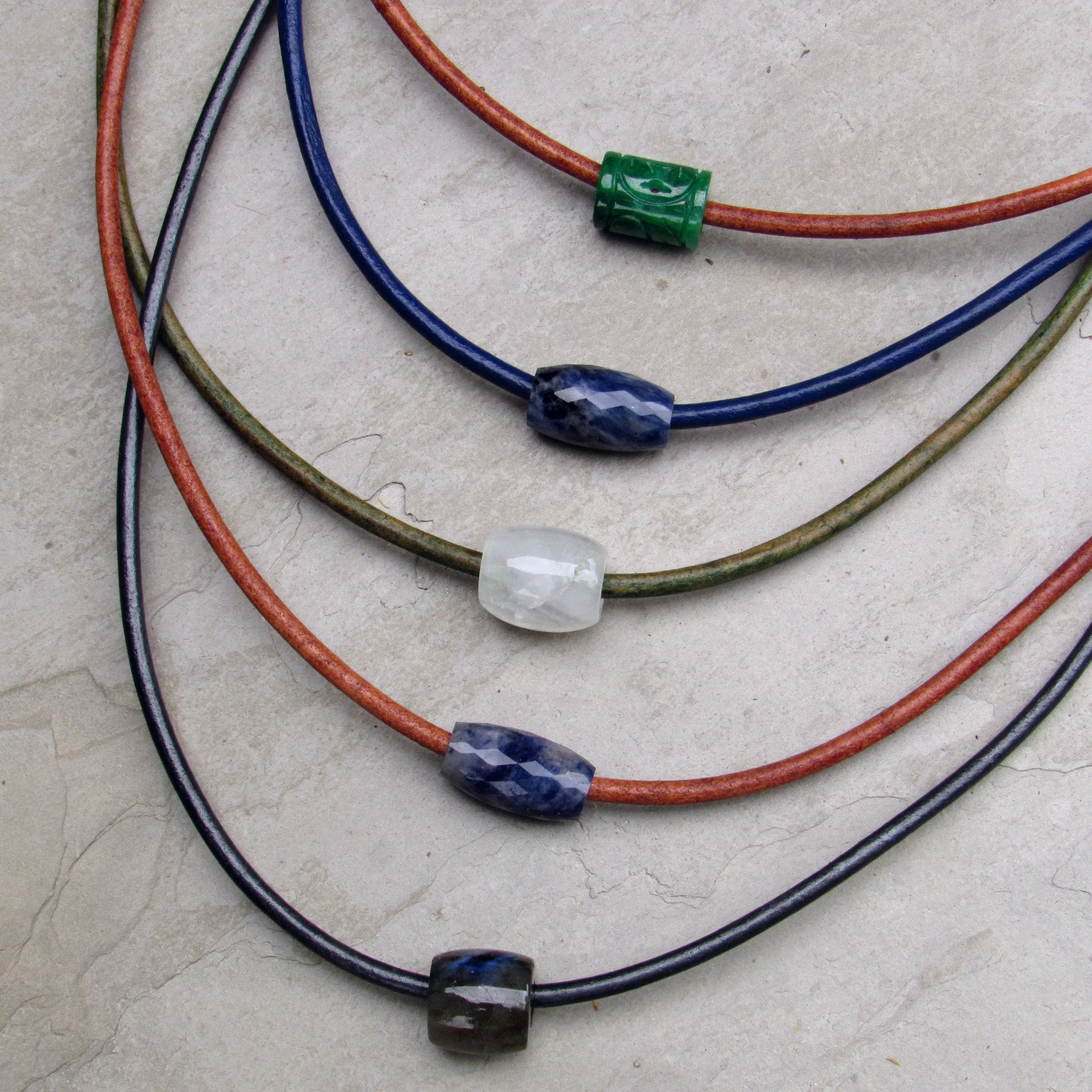 Men's Minimalist Leather Necklace with Gemstone