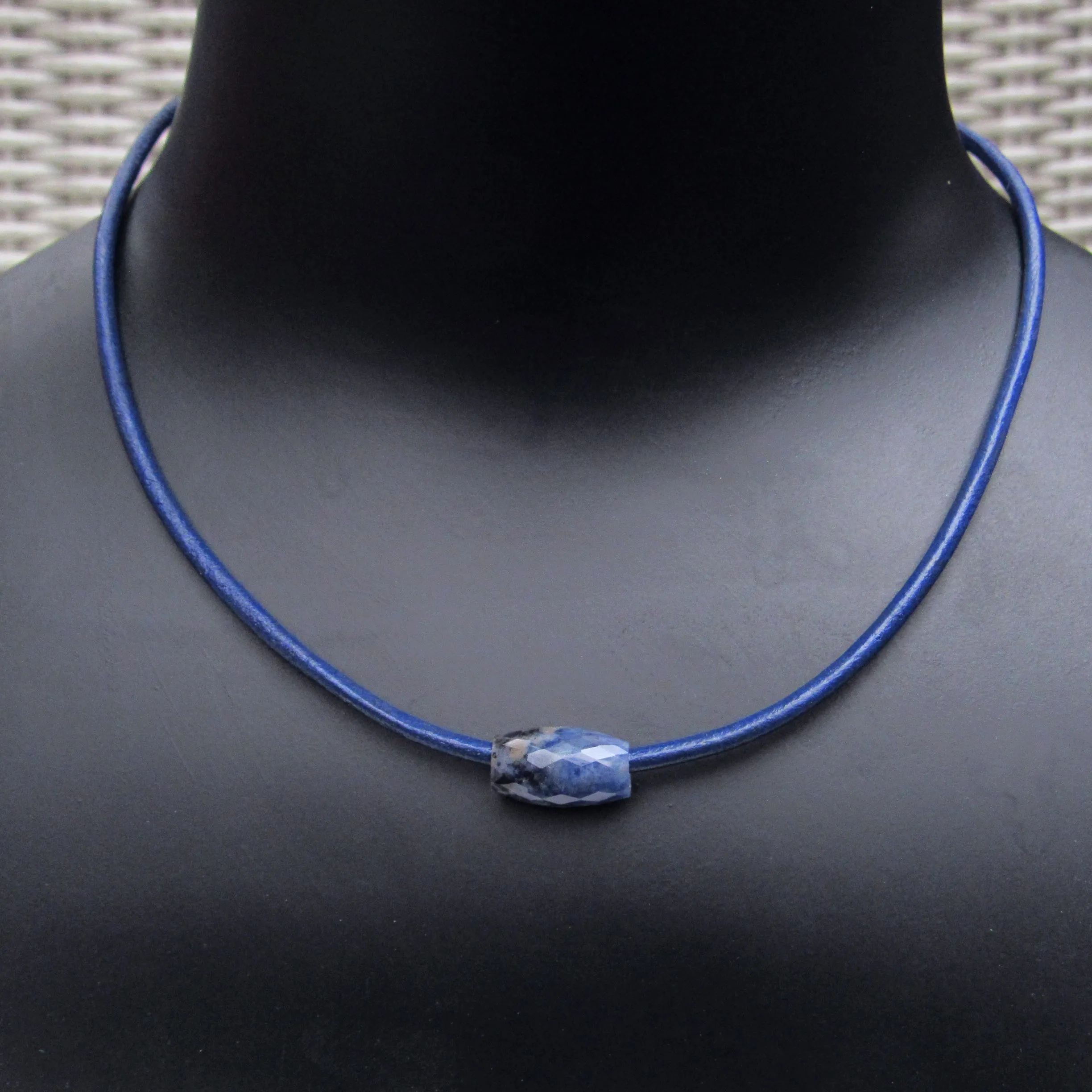 Men's Minimalist Leather Necklace with Gemstone