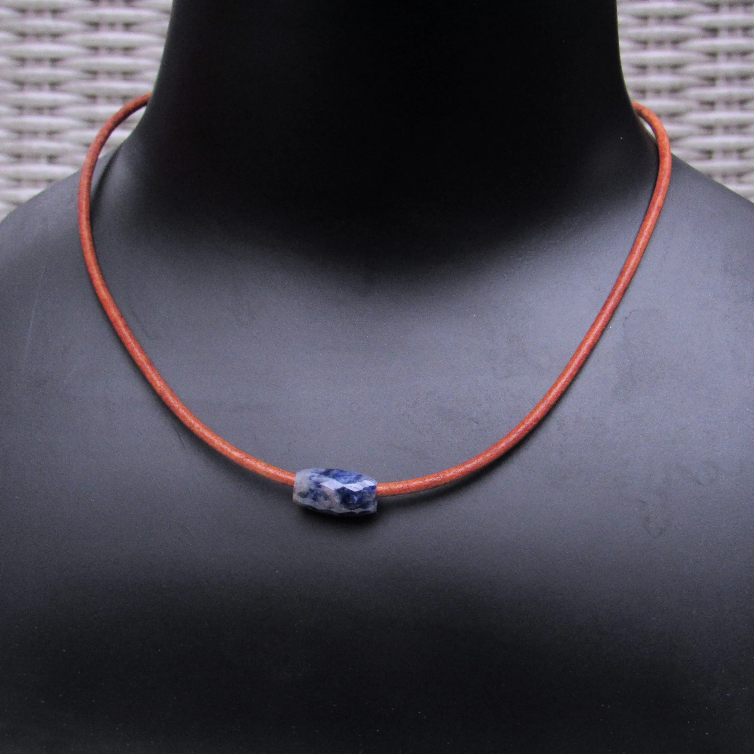 Men's Minimalist Leather Necklace with Gemstone