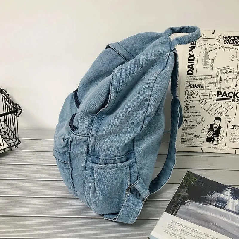 Multifunction Denim Cool Backpack EN257 - Korean Style Blue School Bag