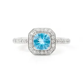 Natural Blue Paraiba Apatite Cushion Halo Ring