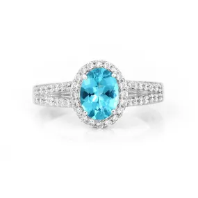 Natural Blue Paraiba Apatite Oval Halo Ring