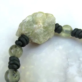 natural Prehnite gemstone on hand knotted leather bracelet