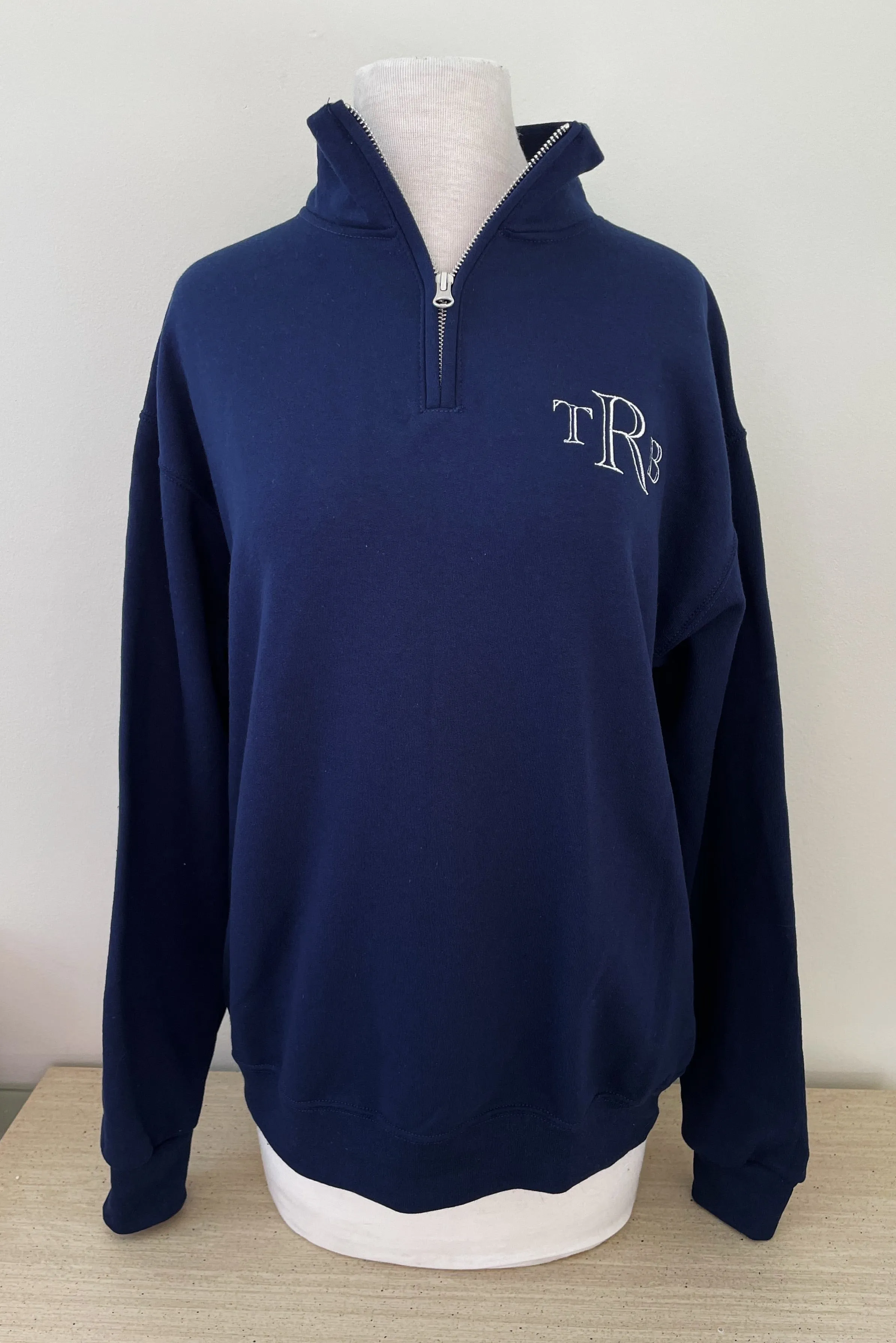 Navy Monogram Quarter Zip Sweatshirt