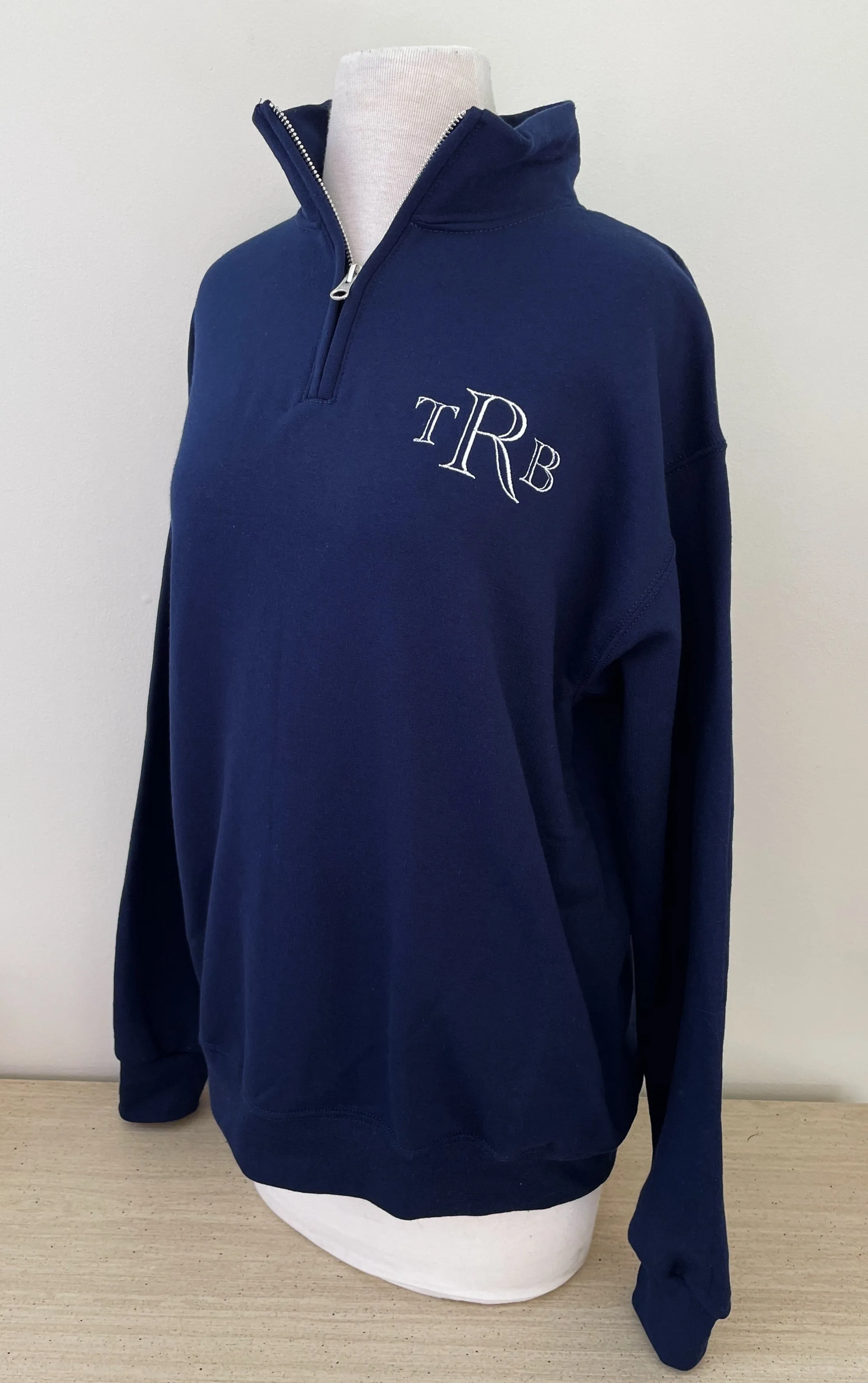 Navy Monogram Quarter Zip Sweatshirt