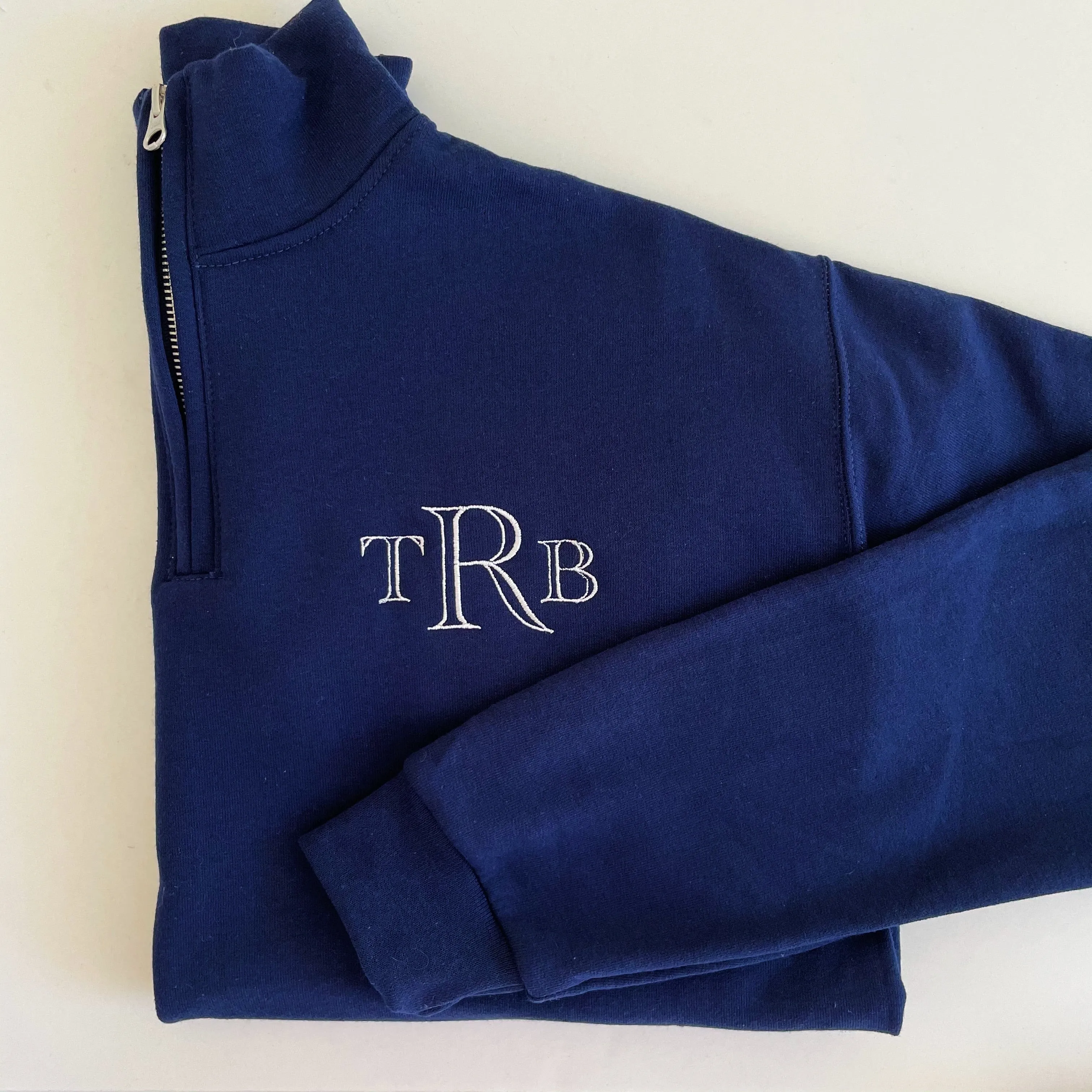 Navy Monogram Quarter Zip Sweatshirt