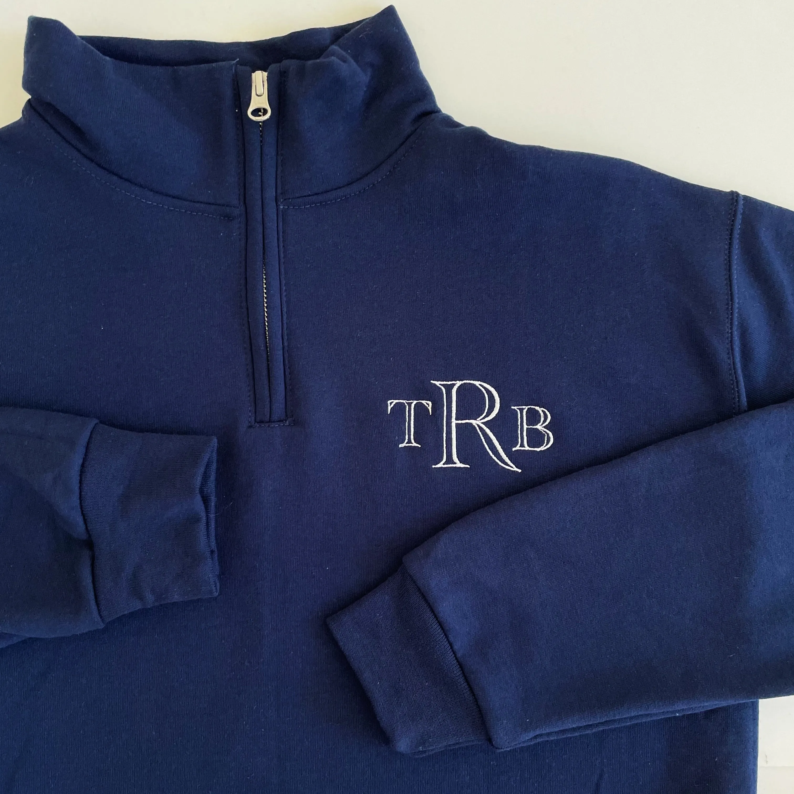 Navy Monogram Quarter Zip Sweatshirt