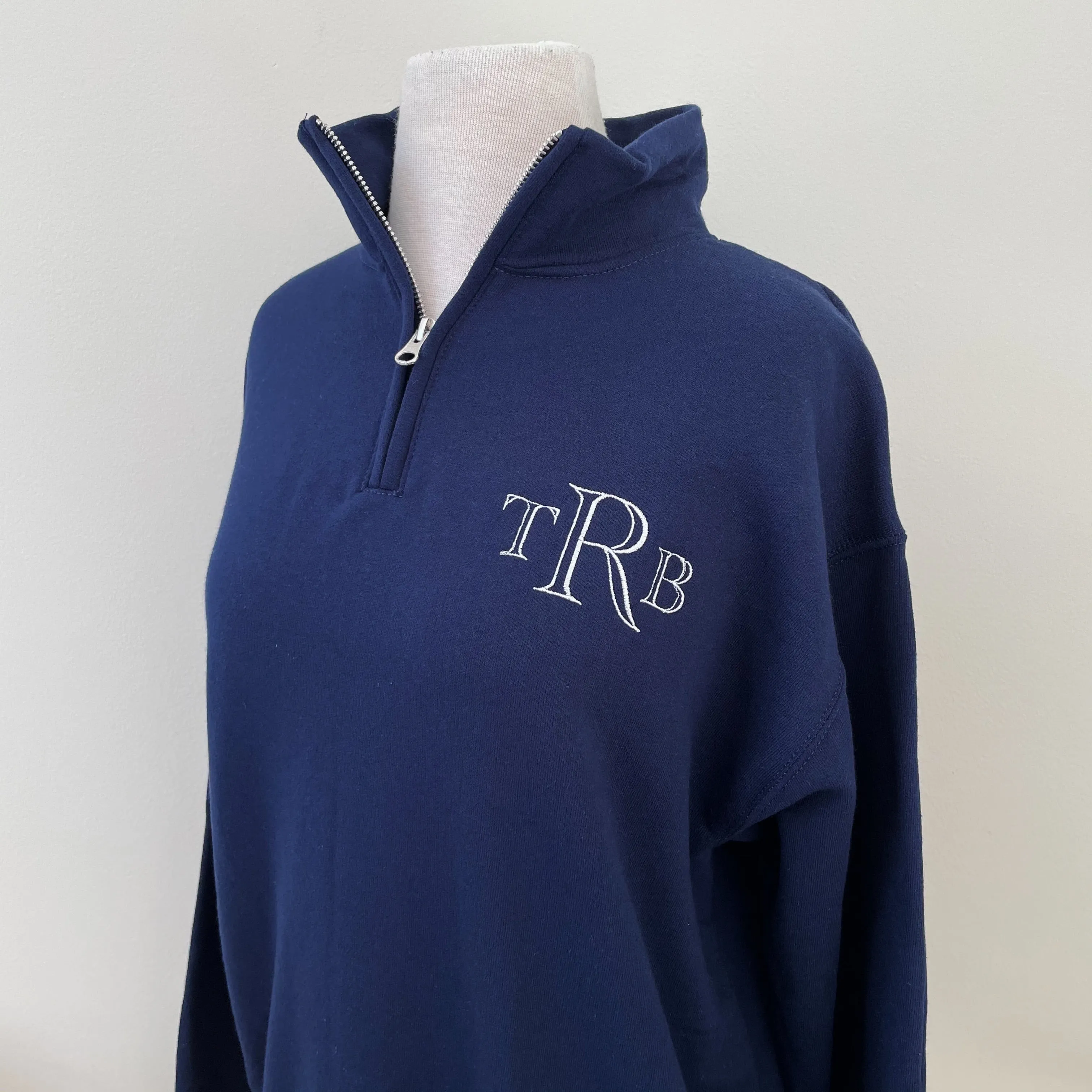 Navy Monogram Quarter Zip Sweatshirt