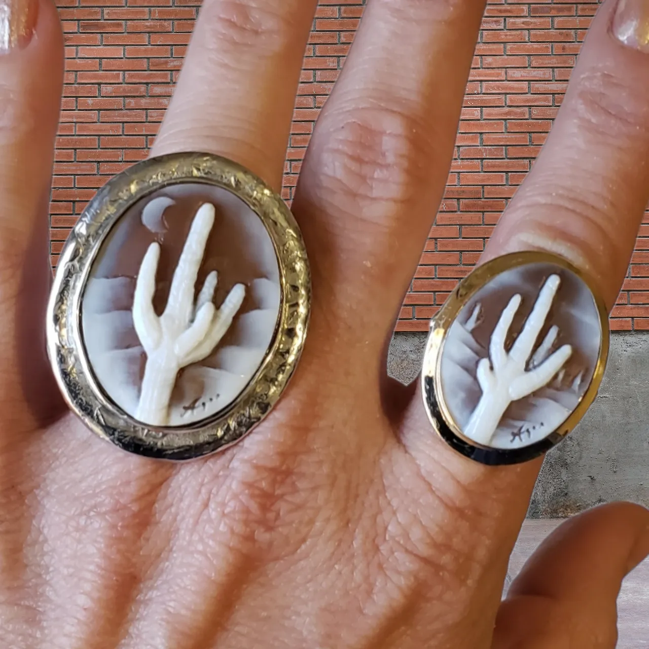 Old Saguaro Cactus Cameo Ring