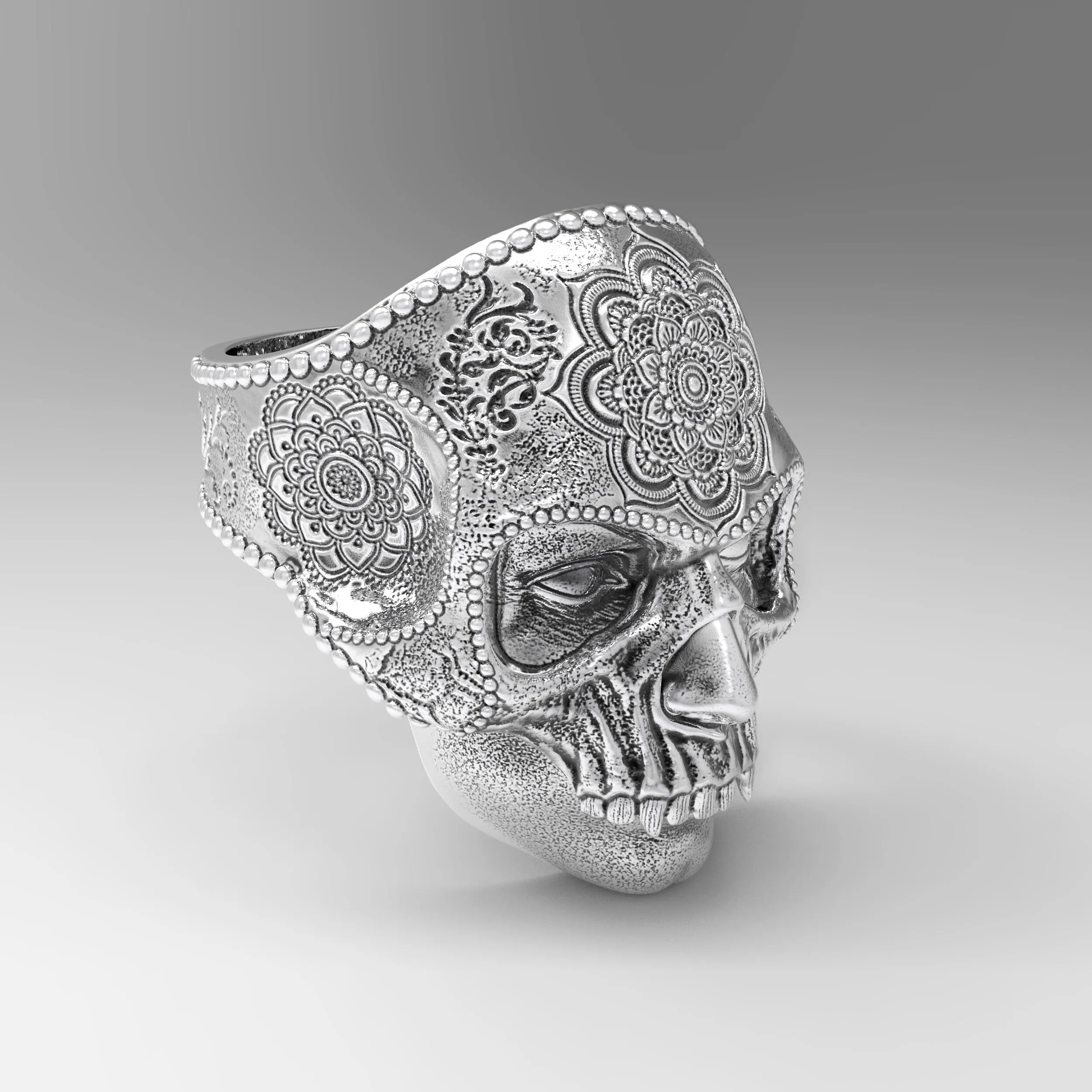 Skull Mask of ChakrasOrient Style MaskUnisex Ring Silver 925