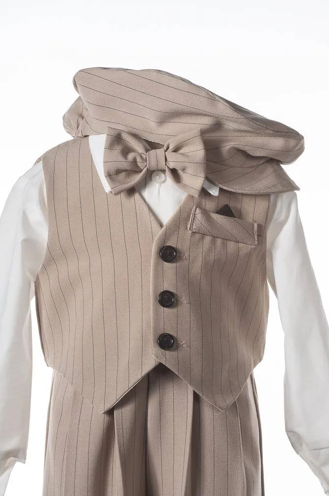 Tan Striped 5 Piece Knicker Set with Vest, Hat and Bow Tie by Just Darling