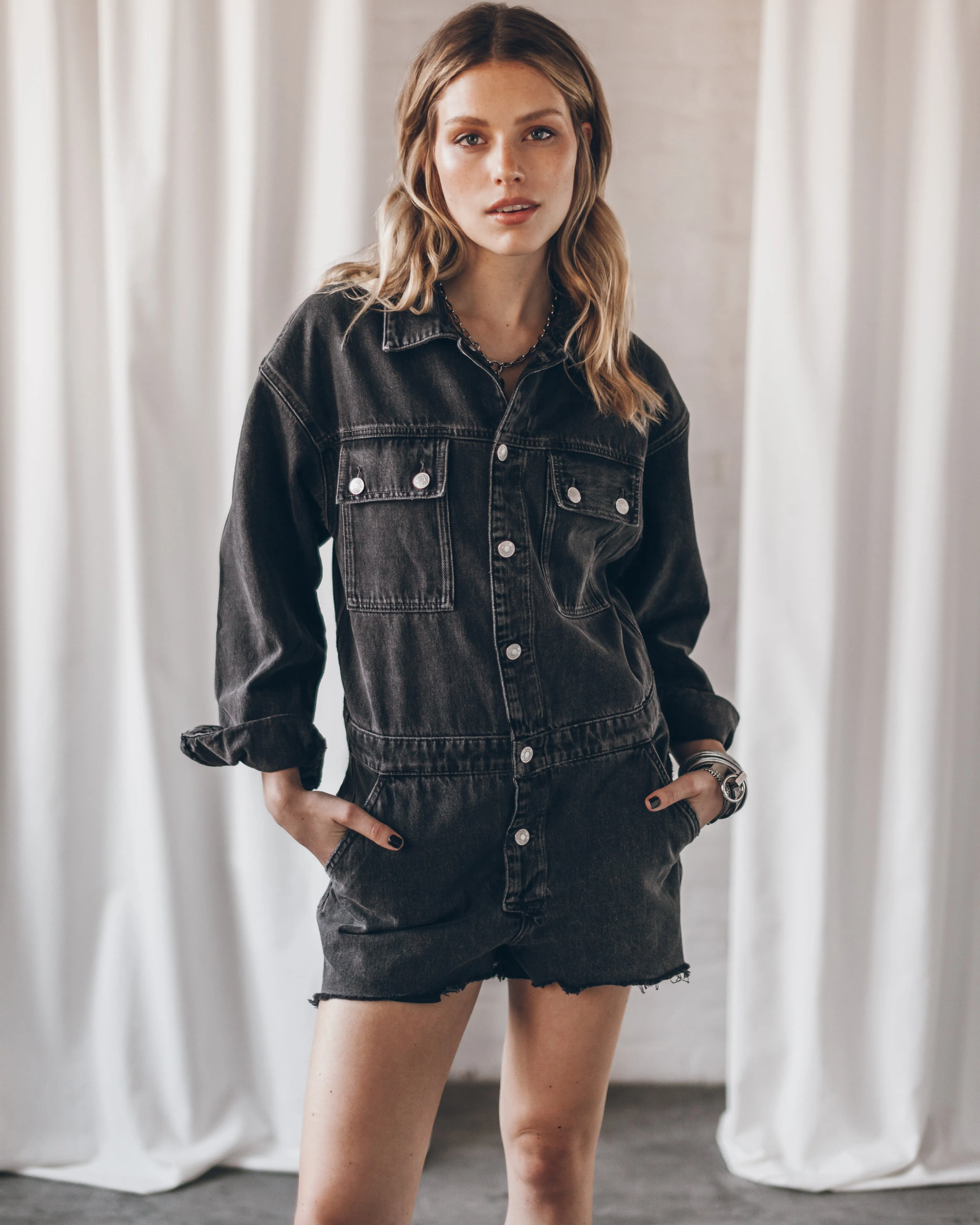 The Black Short Denim Jumpsuit