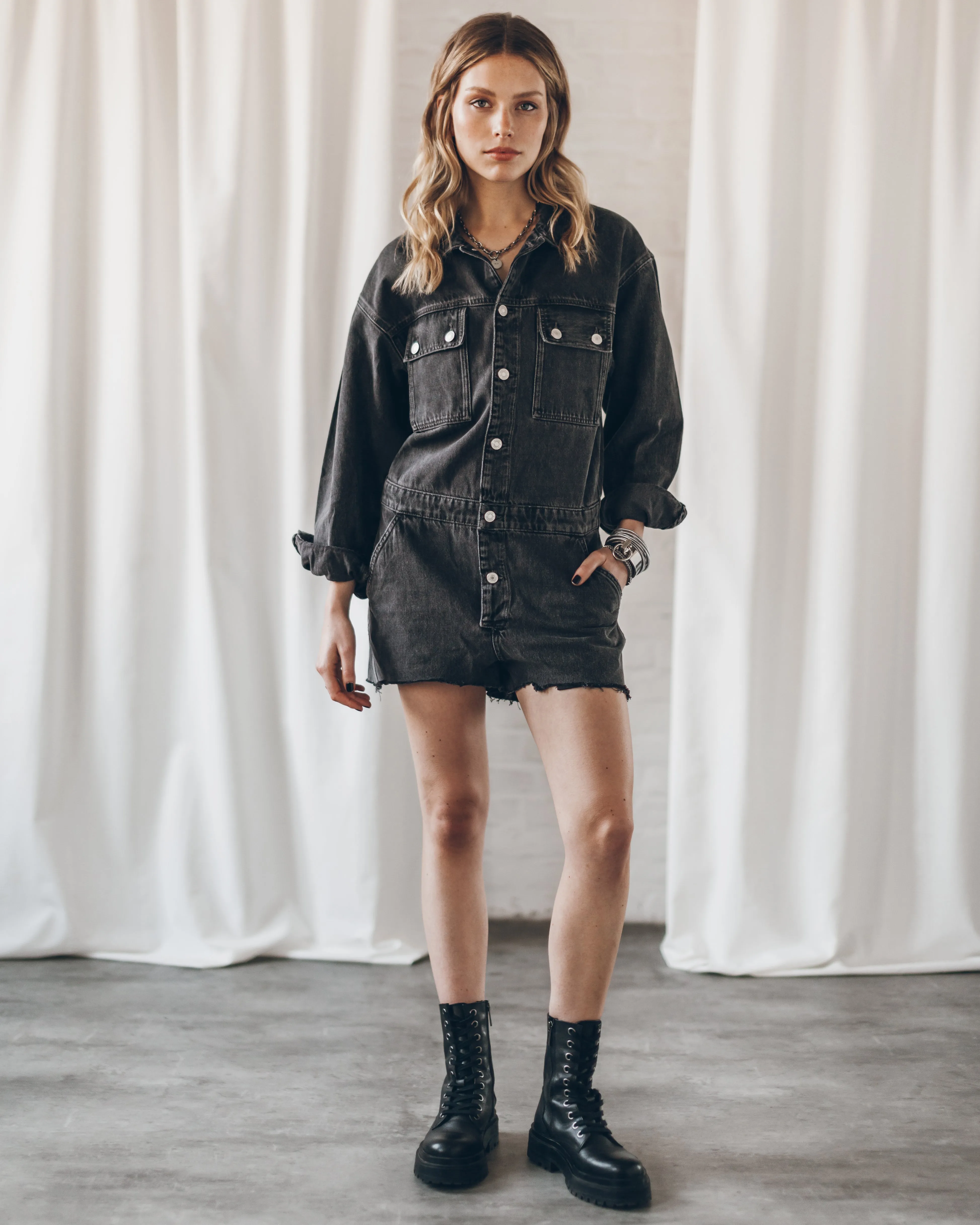 The Black Short Denim Jumpsuit