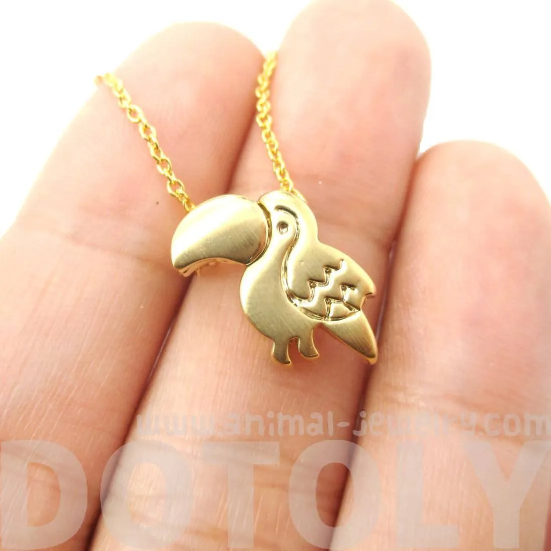 Toucan Bird Shaped Animal Themed Pendant Necklace in Gold | DOTOLY